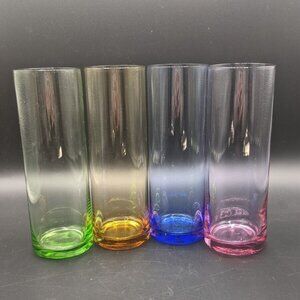 Tall 16 oz Tumbler Glasses Multi Colored Set of 4 MCM Pink Green Blue Yellow